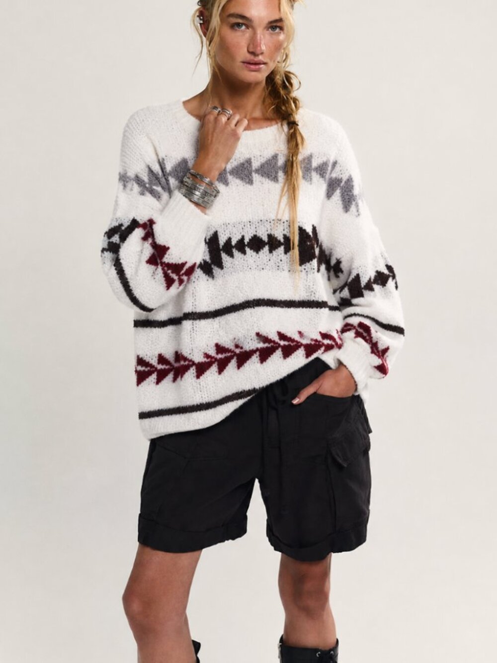 POL GEOMETRIC CHENILLE SWEATER